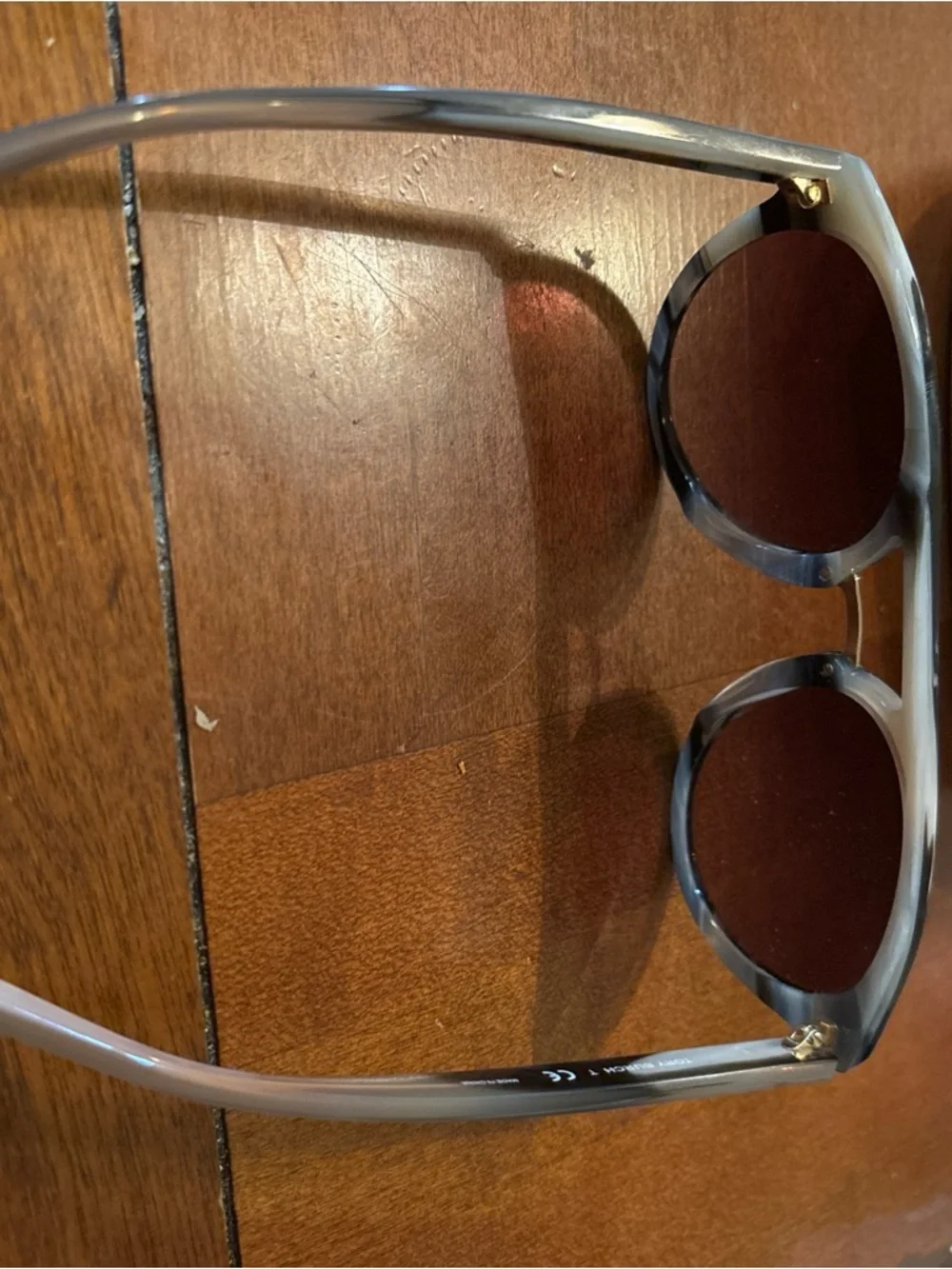 Striped Gray Cat-Eye Tory Burch Sunglasses with Dark Lenses - Picture 7 of 9